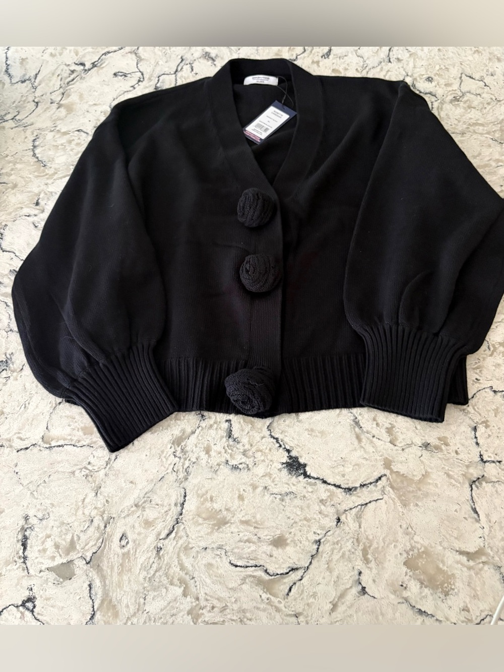 Smash + Tess Black Cropped Knit Cardigan with Statement Buttons